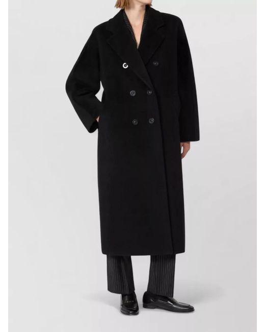 Max Mara Black Madame Long Jacket Button Detail Lapels Pockets