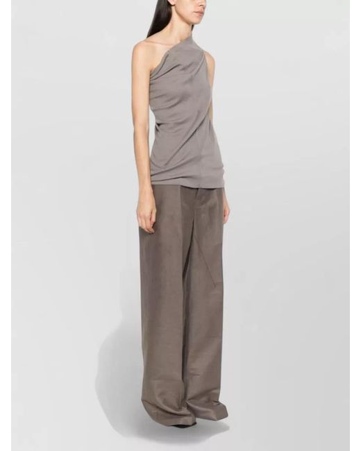 Rick Owens Gray One Shoulder Draped Soft Fabric Top