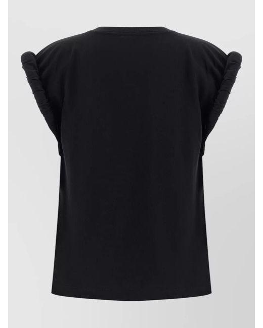 Nude Black Crew Neck T-Shirt Ruched Sleeve Design