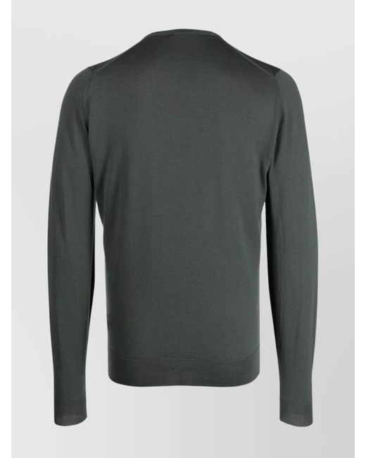 John Smedley Green Merino Wool Ribbed Regular-Fit Crew-Neck Sweater for men