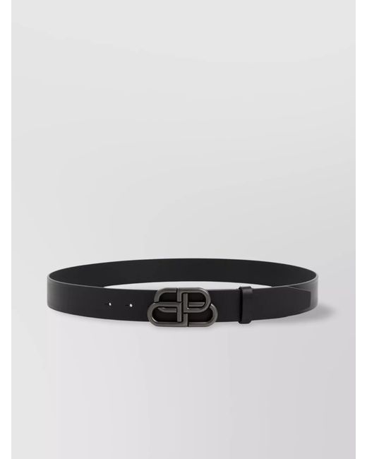 Balenciaga Black Leather Logo Buckle Belt for men