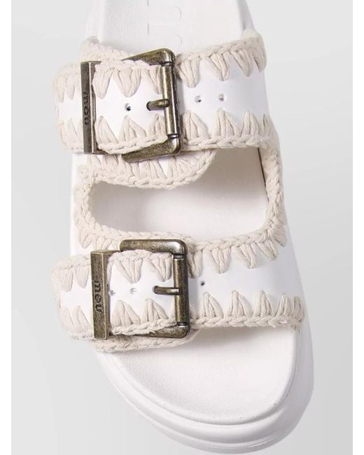 Mou Natural Slide Sandals Open Toe Chunky Sole Braiding