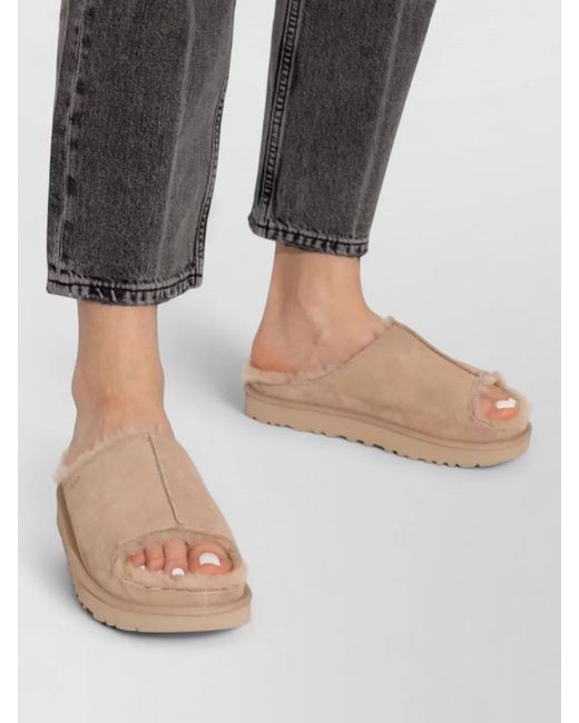 Ugg Natural Shearling-Lined Suede Leather Slides