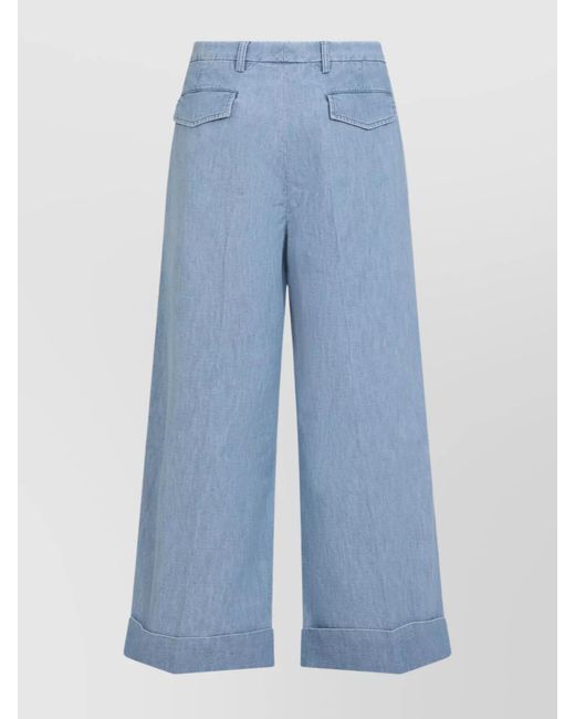 Valentino Blue Denim Wide-Leg Cropped Trousers for men