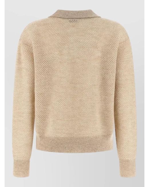 Brunello Cucinelli Natural Polo Shirt Waffle Knit Lamé Mohair Wool