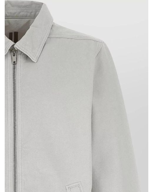 Rick Owens Gray Collared Zip Front Jacket Buttoned Cuffs for men