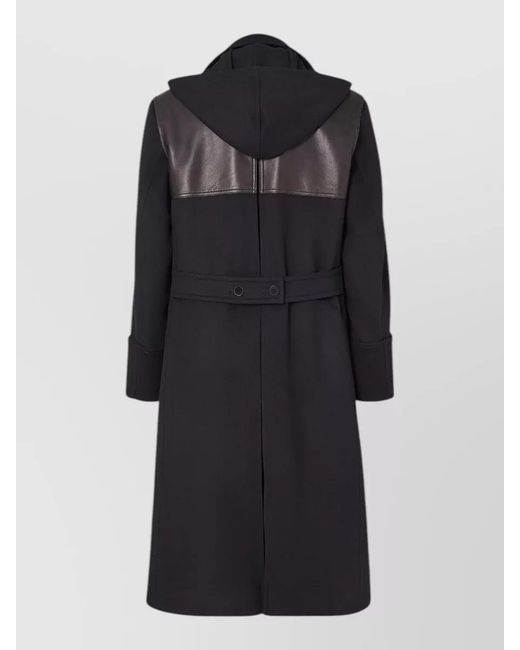 Fendi Blue Wool Double-Breasted Hooded Coat for men