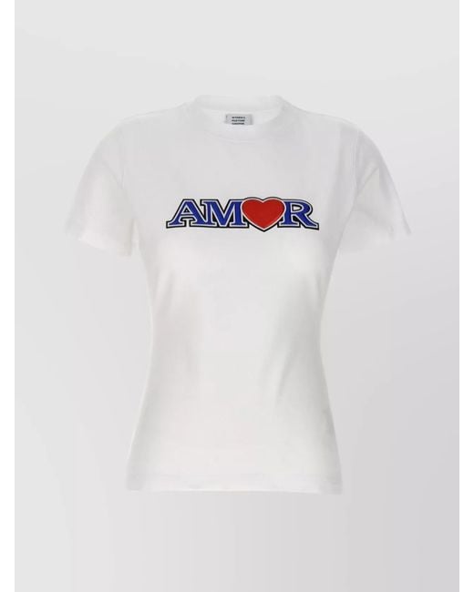 Vetements White Love Crew Neck Embroidered Graphic Print T-Shirt