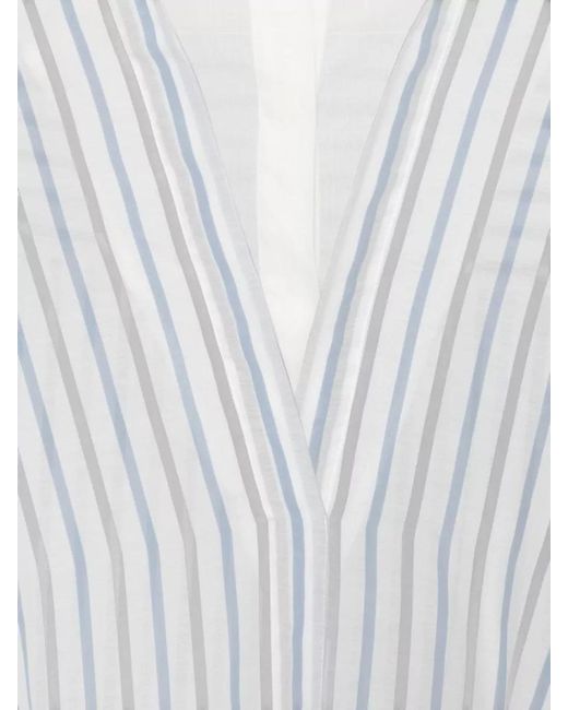 Semicouture White Graciana Cotton Shirt Striped V Neck
