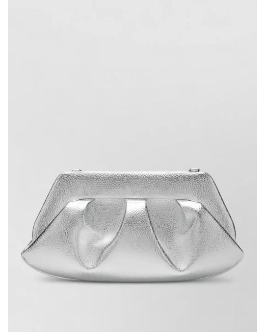 THEMOIRÈ Gray Metallic Pleated Rectangular Clutch Bag