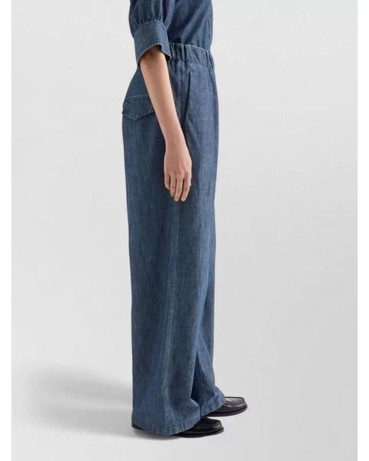 Jil Sander Blue Cotton Wide-Leg Trousers
