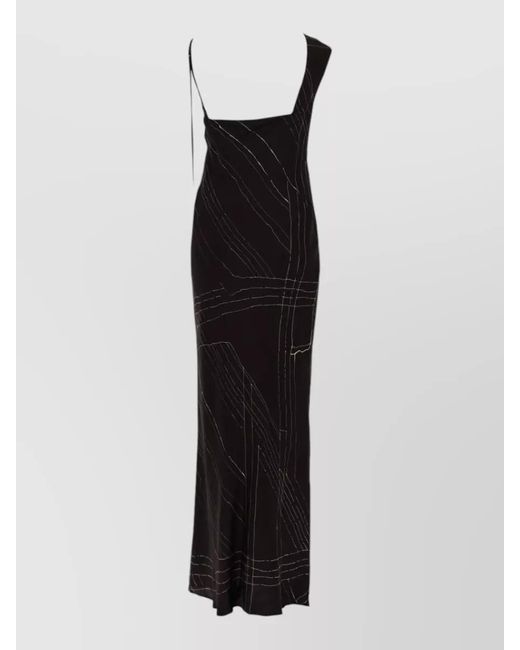 Alysi Black Silk Long Dress Asymmetric Side Slit