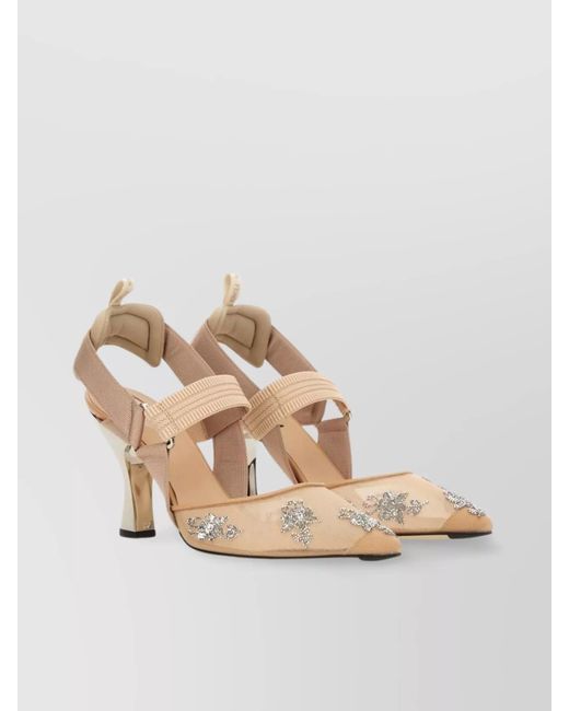 Fendi Natural Hummingbird Lite Mesh Embellished Pumps