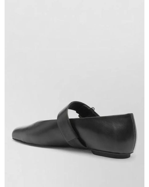 Emporio Armani Black Leather Ballet Shoes Flat Sole Square Toe