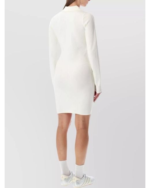 Adidas Originals White Long Sleeve Ribbed Knee-Length Dress