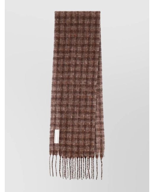 Our Legacy Brown Checkered Fringed Rectangular Scarf Soft Texture