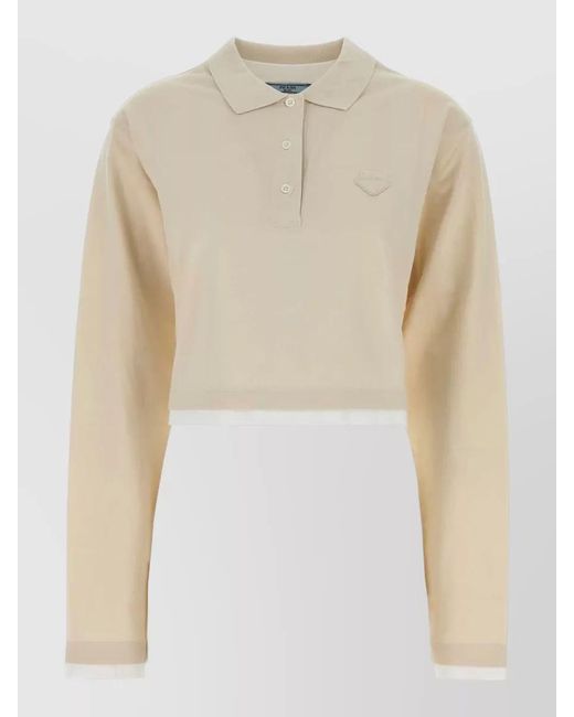 Prada Natural Piquet Polo Shirt Long Sleeves Cropped