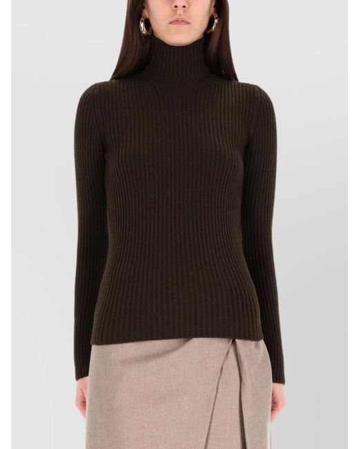 Max Mara Multicolor Slim Fit Ribbed Turtleneck Knit Sweater