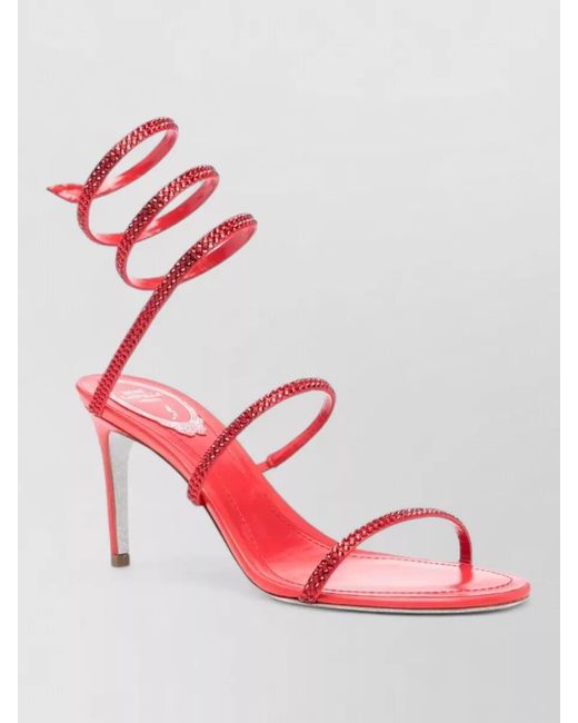 Rene Caovilla Pink Cleo 80 Sandals Crystal Spiral Straps