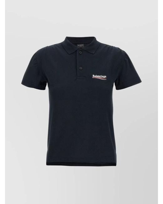 Balenciaga Blue Cotton Logo Embroidery Polo Shirt