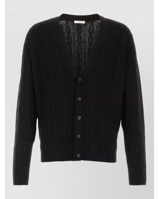 The Row Black Cashmere Sonoko Cardigan Cable Knit V Neck for men