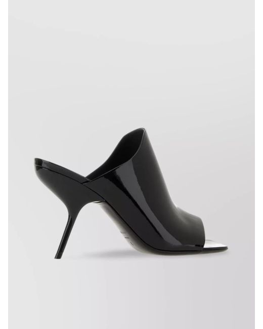 Ferragamo Black Leather Slide Mules Unique Heel