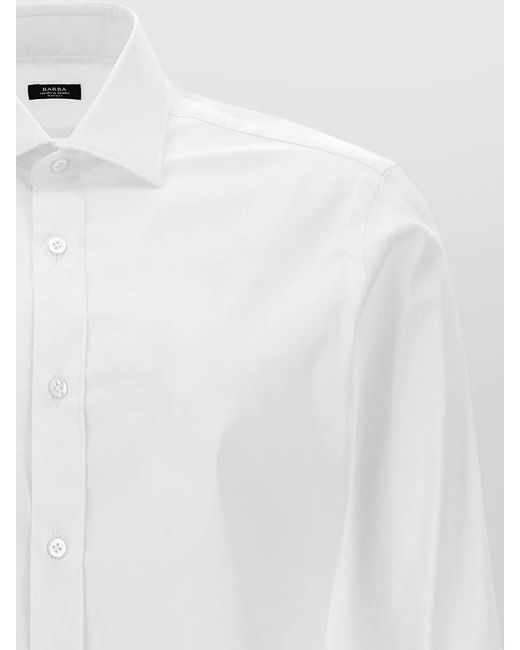 Barba Napoli White Poplin Shirt Button Down Collar Long Sleeves for men