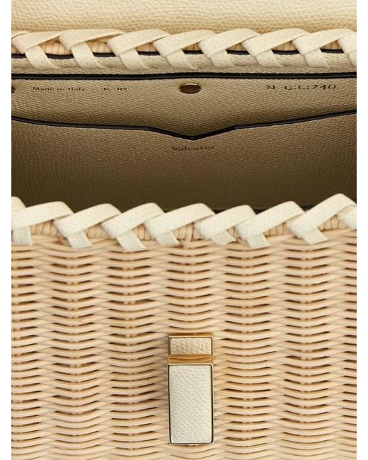 Valextra Natural Mini Handbag With Woven Texture And Strap
