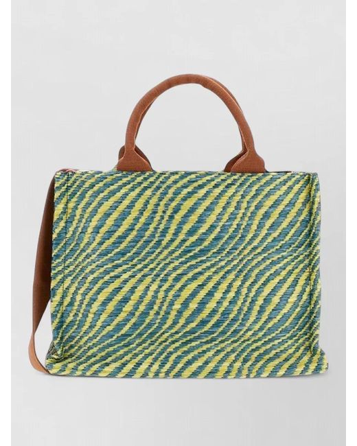 Marni Green Small Tote Bag Basket Patterned Design
