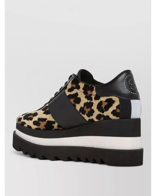 Stella McCartney Black Sneak-Elyse Ocelot Velvet Toothed-Sole Platform Sneakers
