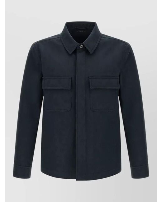 Tom Ford Blue Twill Overshirt Buttoned Cuffs Flap Pockets for men