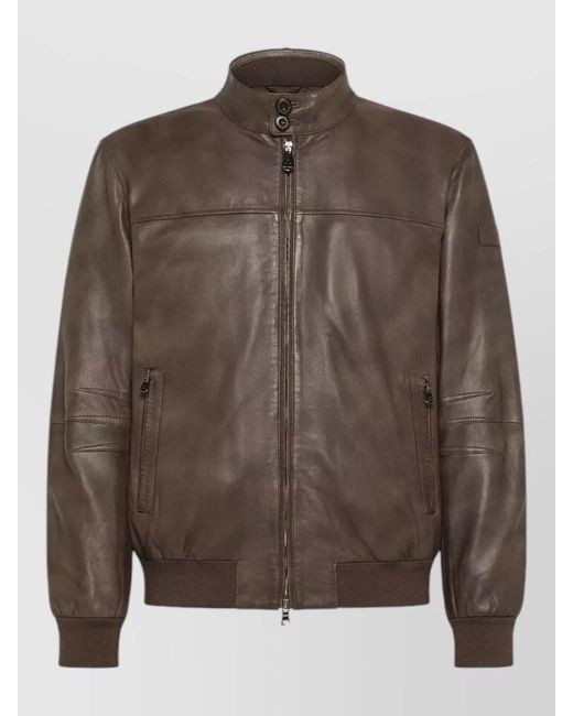 Peuterey Brown Jackets High Collar Ribbed Cuffs Side Pockets for men