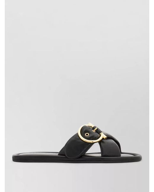 Ferragamo Black Elyzia Nappa Leather Slides Detail