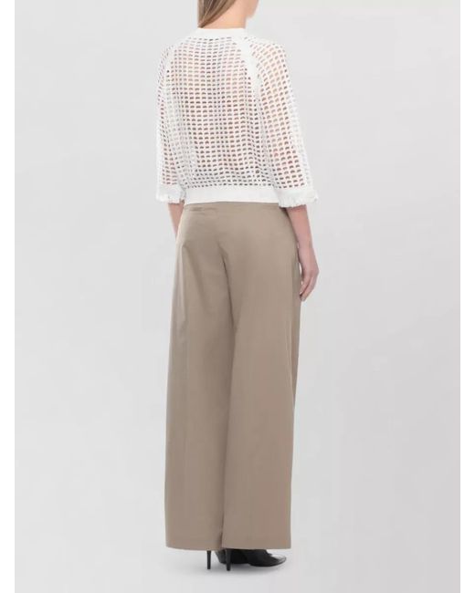 Peserico White Cotton Crewneck Sweater Sequins Perforated Knit