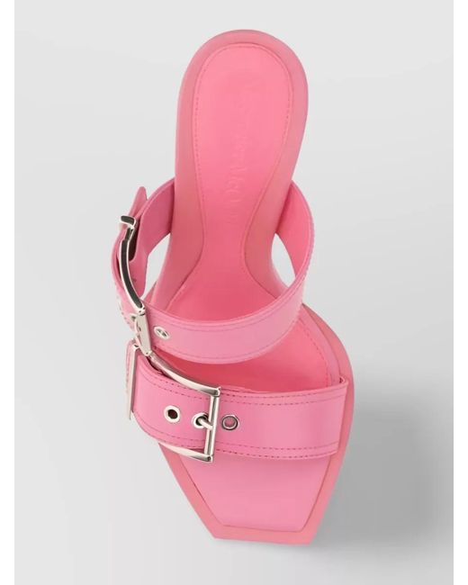 McQueen Pink Leather Buckle Sandals