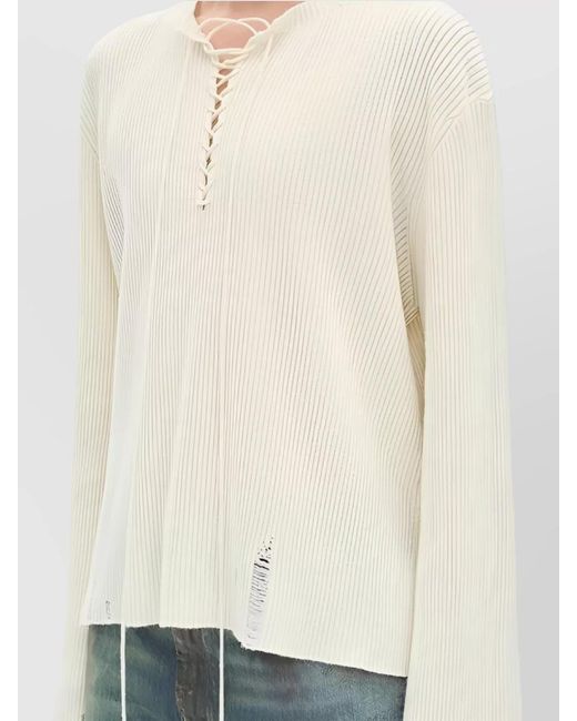 Ann Demeulemeester White Cashmere Wool Cropped Lace-Up Sweater