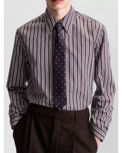 Saint Laurent White Silk Jacquard Tie Slim Tapered Design for men