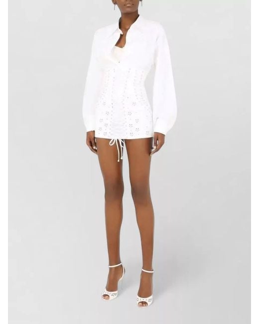 Dolce & Gabbana White Shirt Lace Trim Long Sleeves Relaxed Fit