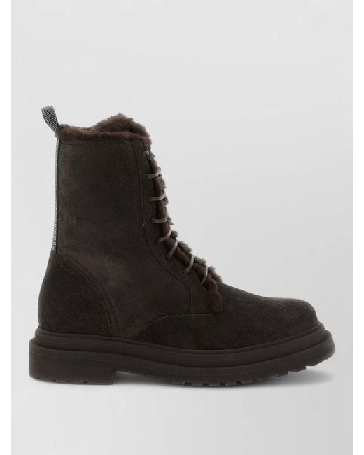 Brunello Cucinelli Black Precious Loop Suede Amphibious Ankle Boots