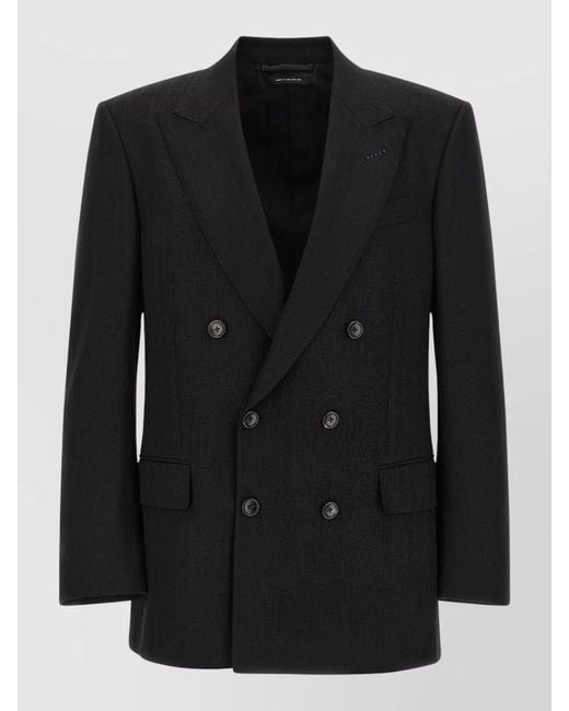 Tom Ford Black Wool Satin Striped Suit Jacket for men