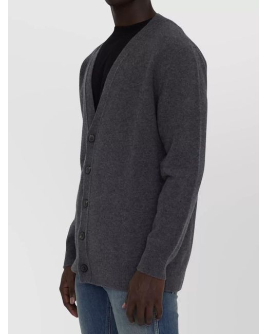 Maison Margiela Blue Ribbed V-Neck Relaxed-Fit Wool Cardigan for men