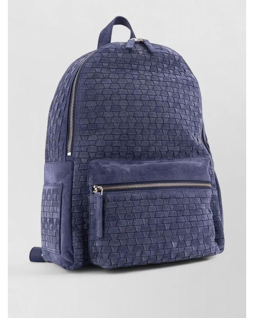 Orciani Blue Suede Backpack Woven Texture Leather Handle for men