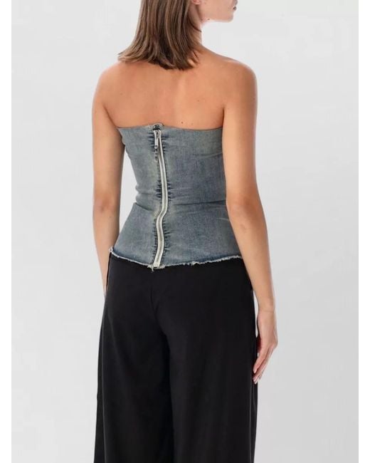 Rick Owens Blue Denim Strapless Bustier Top