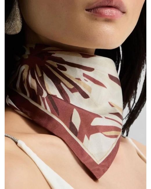 Brunello Cucinelli Pink Silk Foulard Bloom Print Lightweight Square