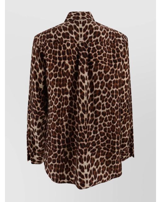 P.A.R.O.S.H. Brown Silk Leopard-Print Long-Sleeve Shirt