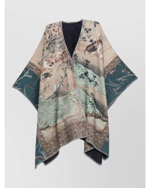 Pierre Louis Mascia Multicolor Wool Poncho Blanket Stitch Graphic Design for men