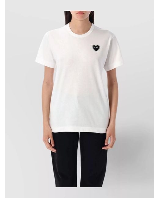 COMME DES GARÇONS PLAY White Heart Embroidered Crew Neck T-Shirt
