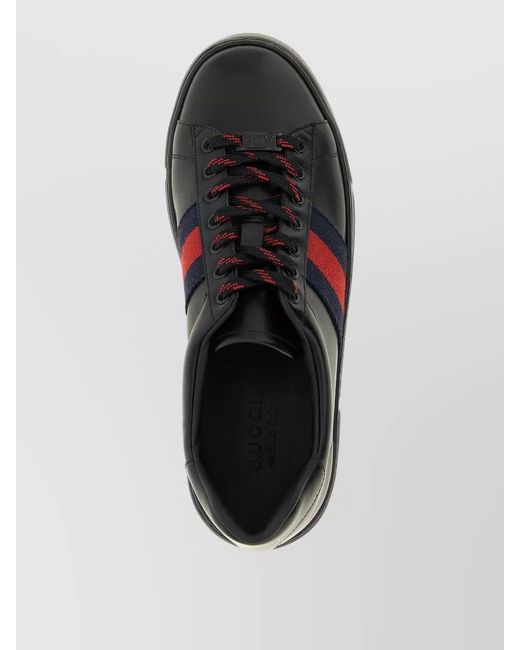 Gucci Black Leather Lace-Up Sneakers for men
