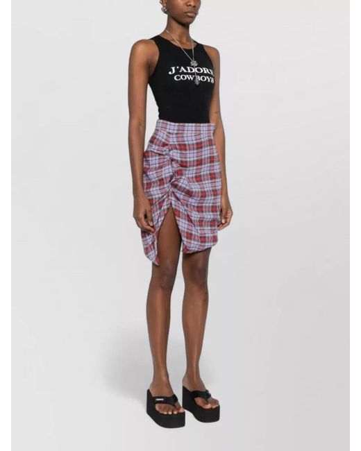 Vivienne Westwood Red Linen Tartan Wrap Asymmetric Midi Skirt