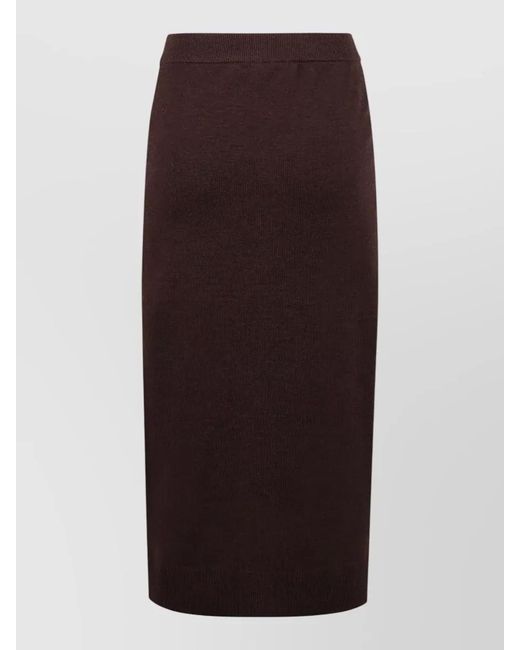 Victoria Beckham Brown Mohair Blend Midi Skirt Ribbed Waistband